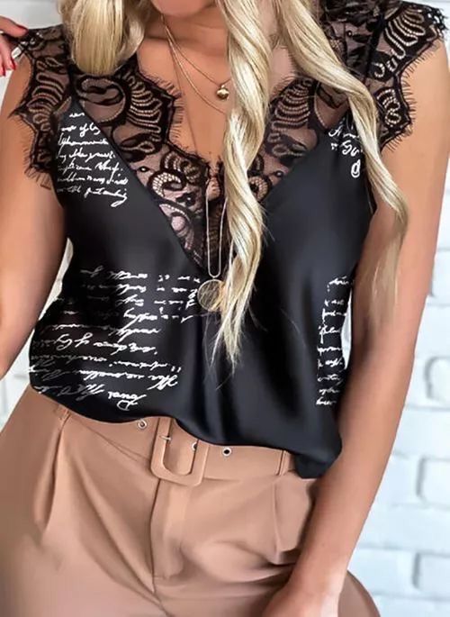 V Neck Lace Strappy Cami Tank Tops Casual Loose Sleeveless