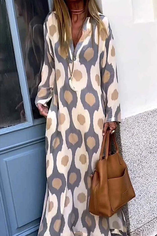 LONG SLEEVE PRINTED LONG DRESS