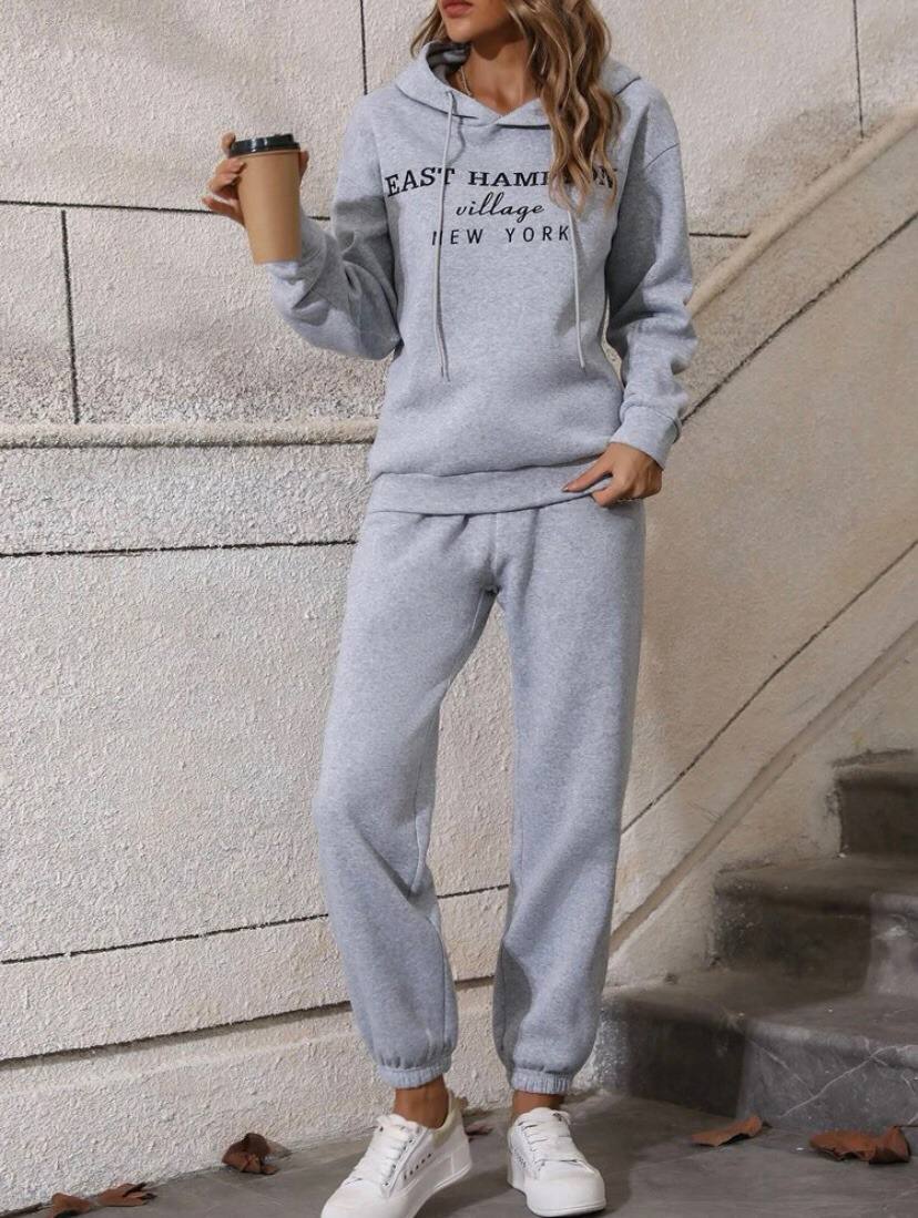 Solid Color Hoodie and Pant Matching Set