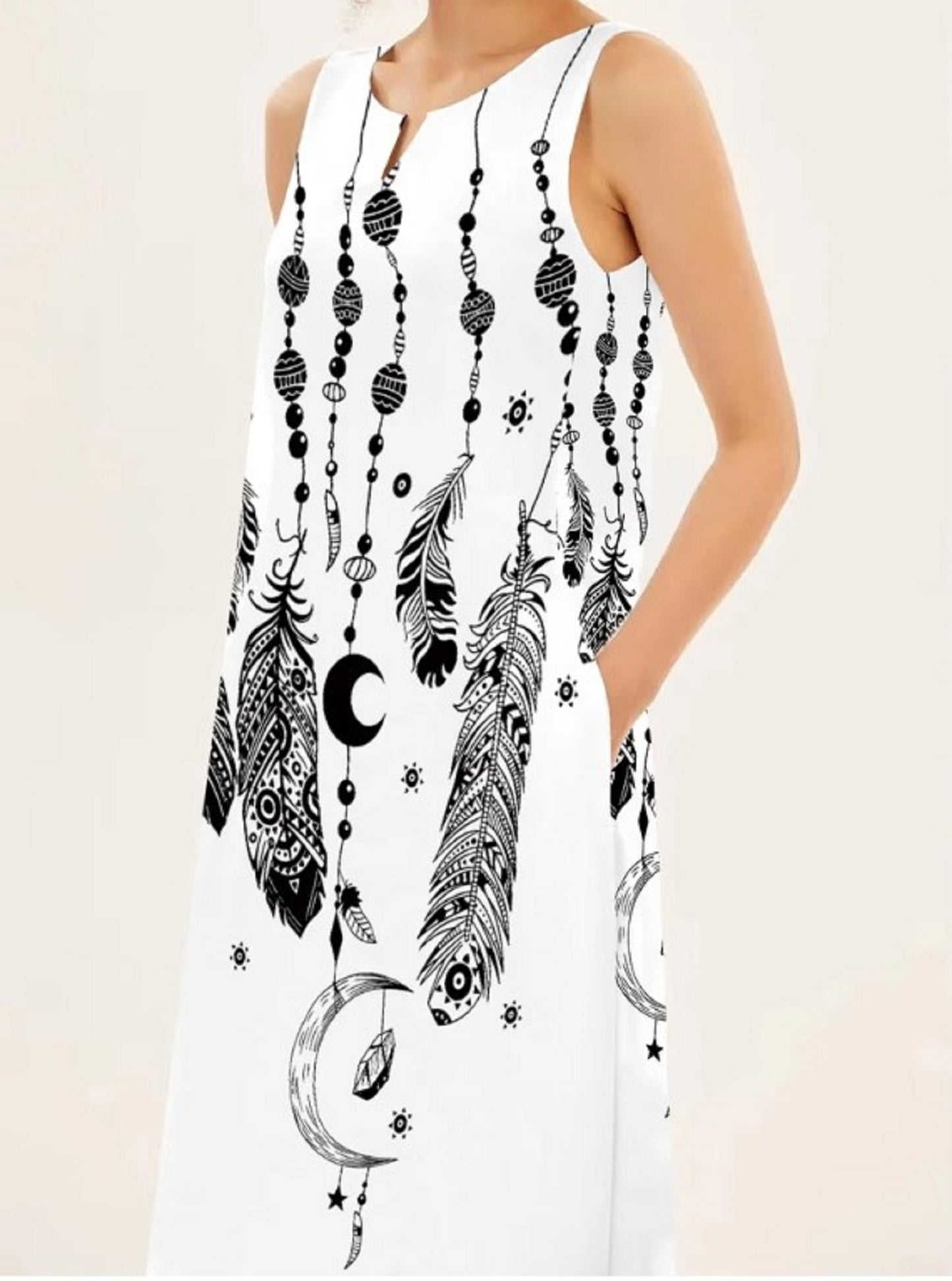 Floral Print Notched Neck Long Dress Casual Sleeveless Maxi Dress