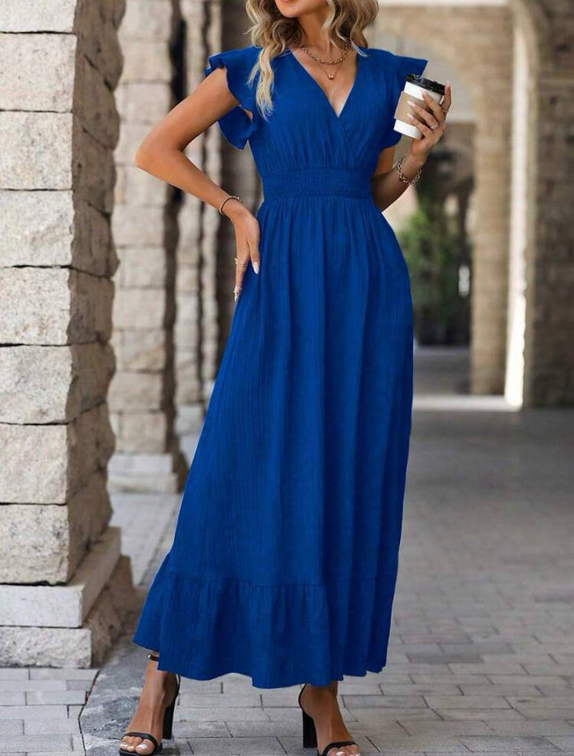 Surplice Neck Ruffle Hem Maxi Dress