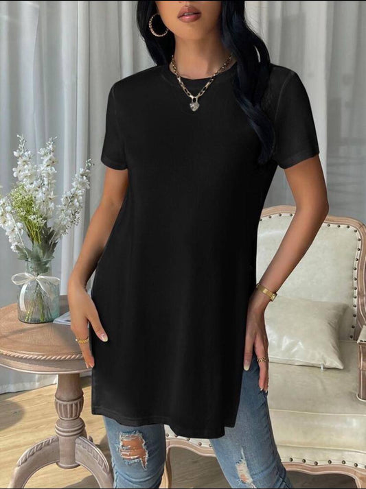 SOLID SPLIT HEM TOP SHIRT