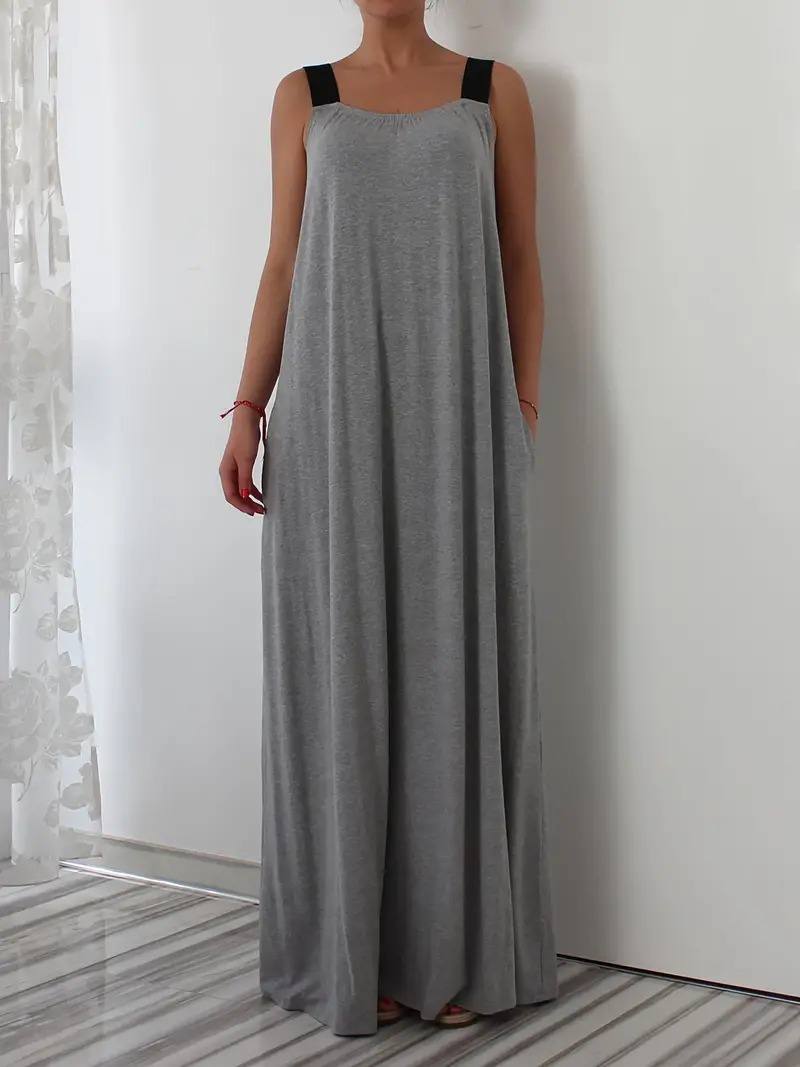 Spaghetti Strap Maxi Dress Casual Sleeveless Long Dress Loose Sundress with Pockets