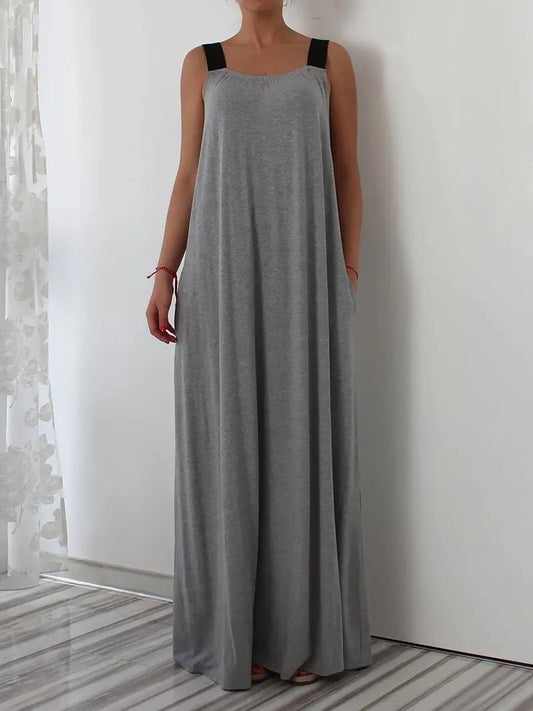 Spaghetti Strap Maxi Dress Casual Sleeveless Long Dress Loose Sundress with Pockets