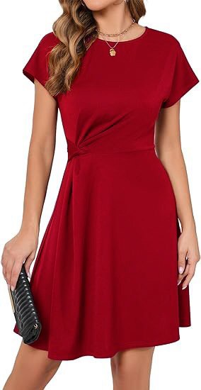 Short Sleeve Twist Knot Cocktail Dress Crew Neck Casual Party Dresses