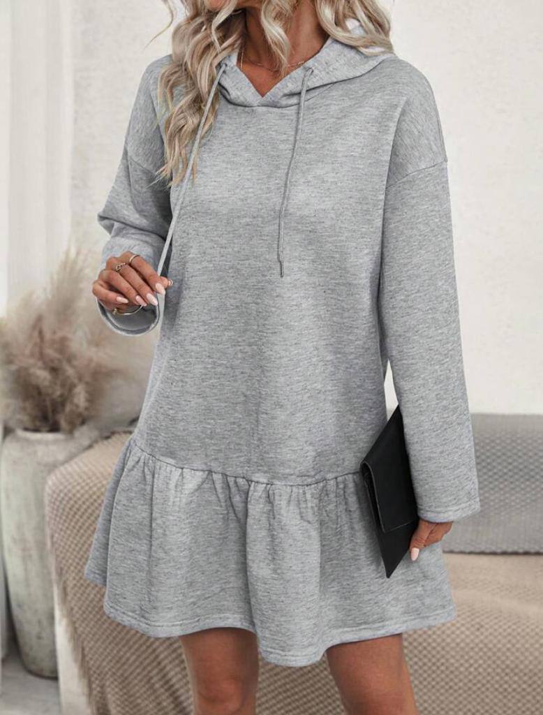 Mini Ruffle Drawstring Hoodie Dress Shirt Dress