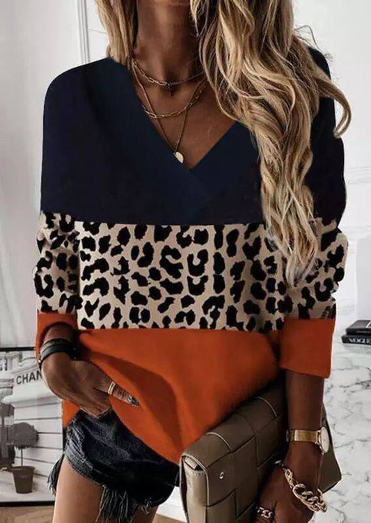 V Neck Leopard Pullover Blouse