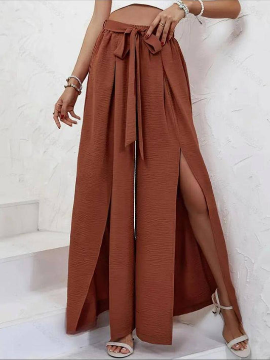 Split Thigh Belted Wide Leg Pants