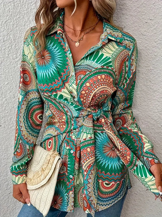 Long Sleeve Digital Printed Shirt Dress