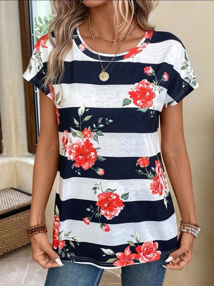 ROSE FLORAL BATWING SLEEVE TOP TEE