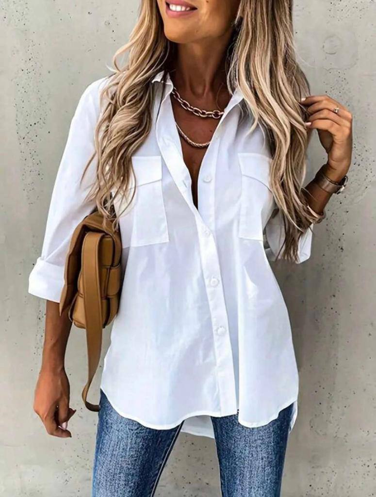 OVERSIZED SOLID BUTTON DOWN SHIRTS WITH POCKETS