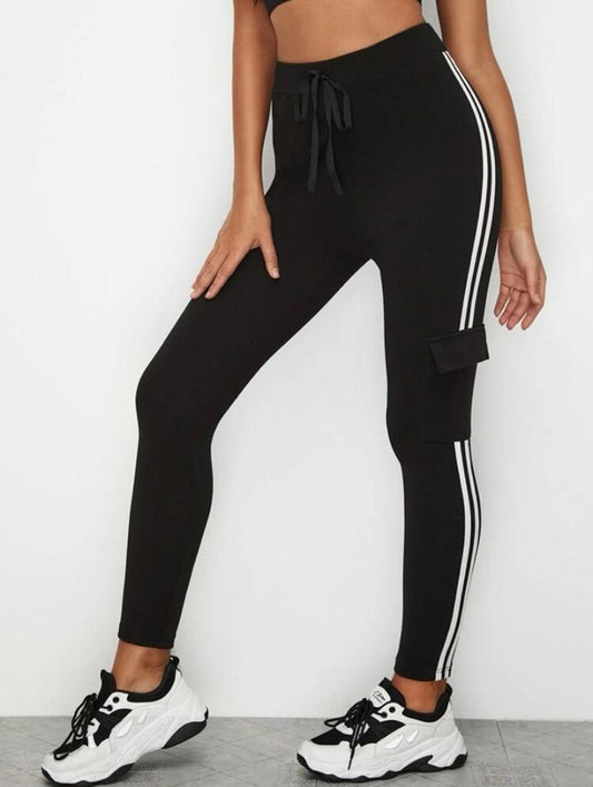 Cargo Side Stripe Sweatpants Solid Jogger Pants with Pocket