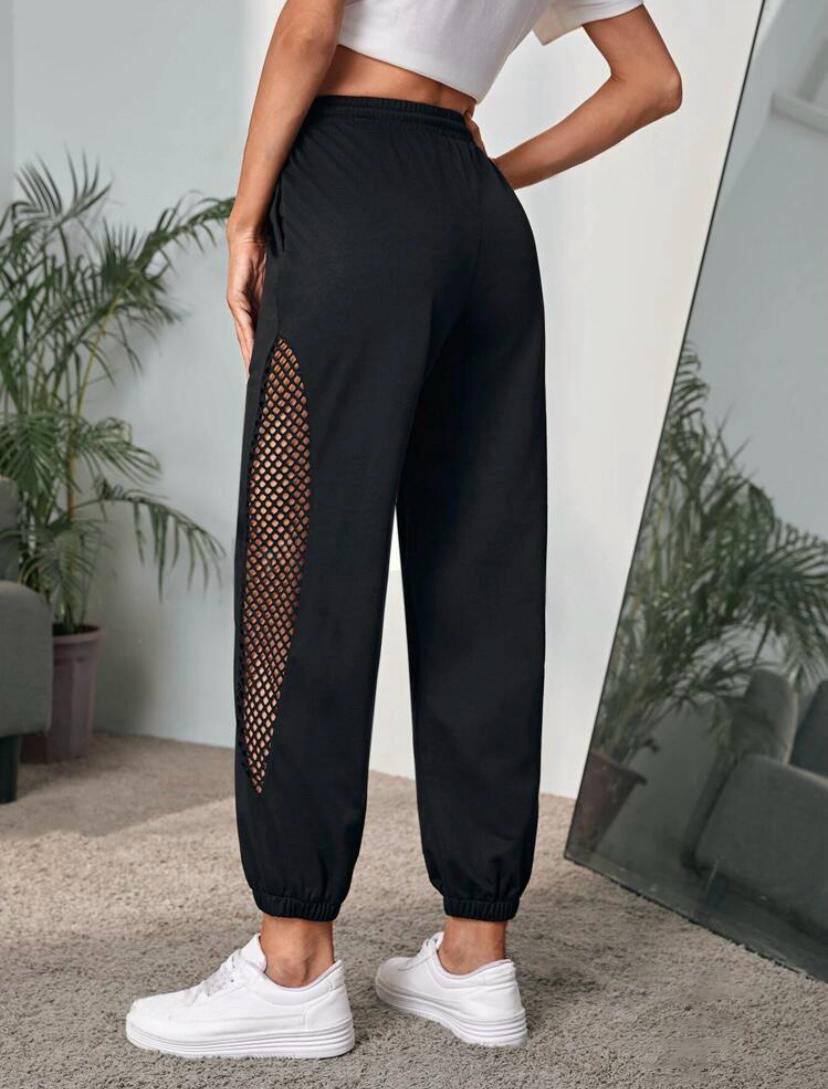 Women Lightweight Pants Sport Side Mesh Thin Breathable Strap Soft Casual Elastic Waisted Long Trousers