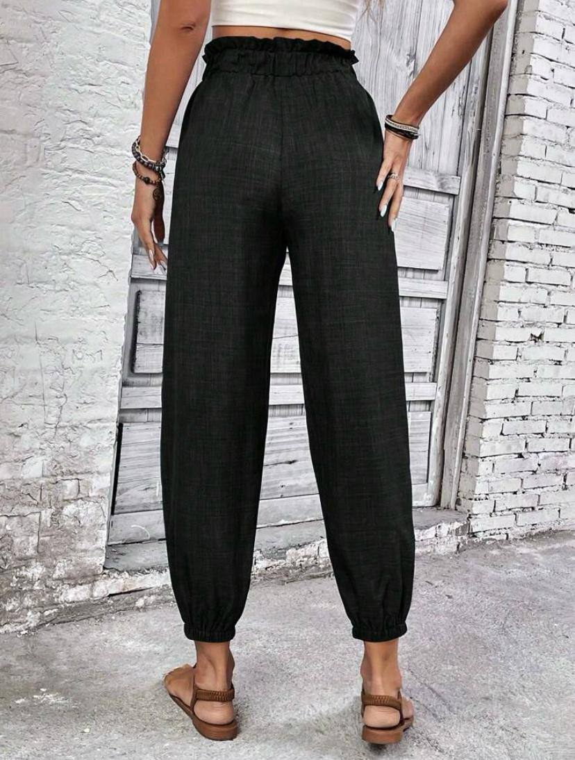 PAPER BAG WAIST DRAWSTRING CUFFED PANTS