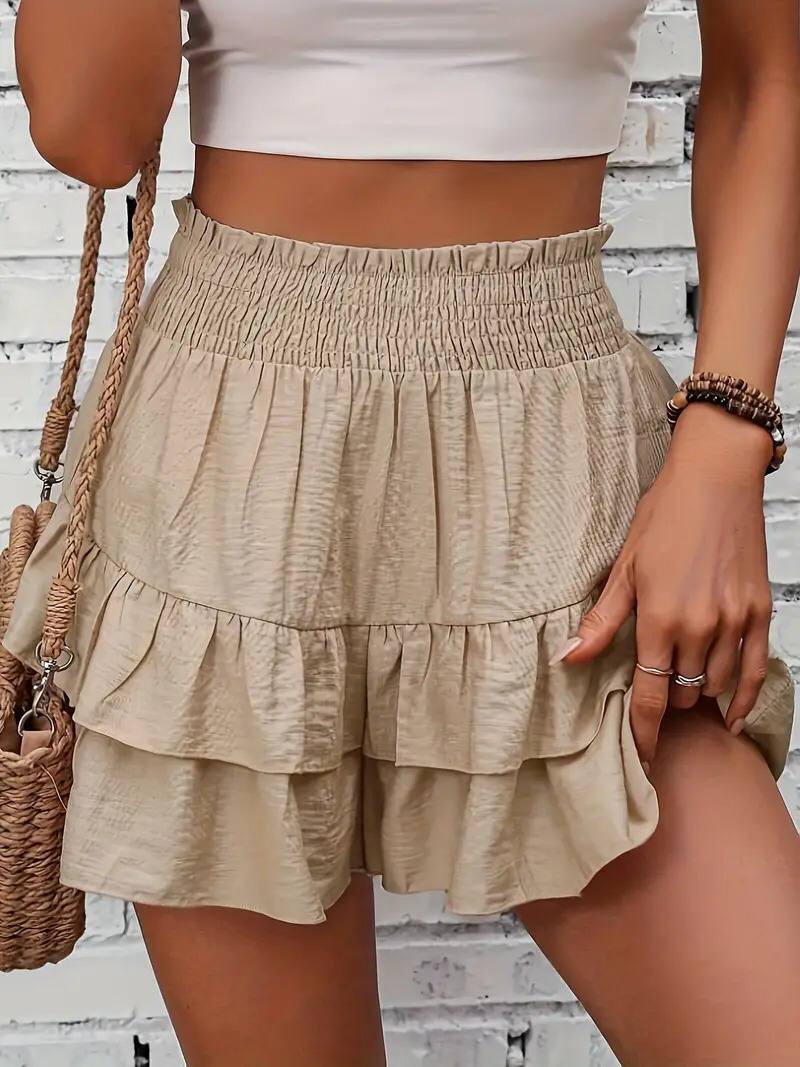 Skorts for Woman Mini Ruffle Pleated Skirt Cotton Flowy Swing Elastic High Waisted Skirts