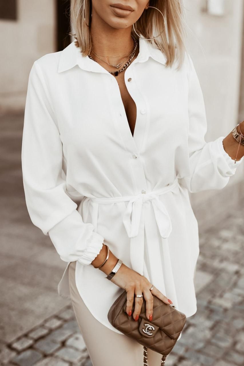 BUTTON DOWN SHIRTS DRESS WITH BELTED