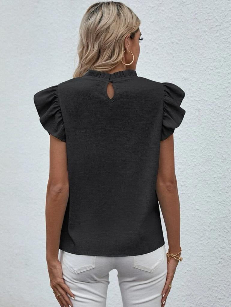 MOCK NECK RUFFLE TRIM TOPS  BLOUSE