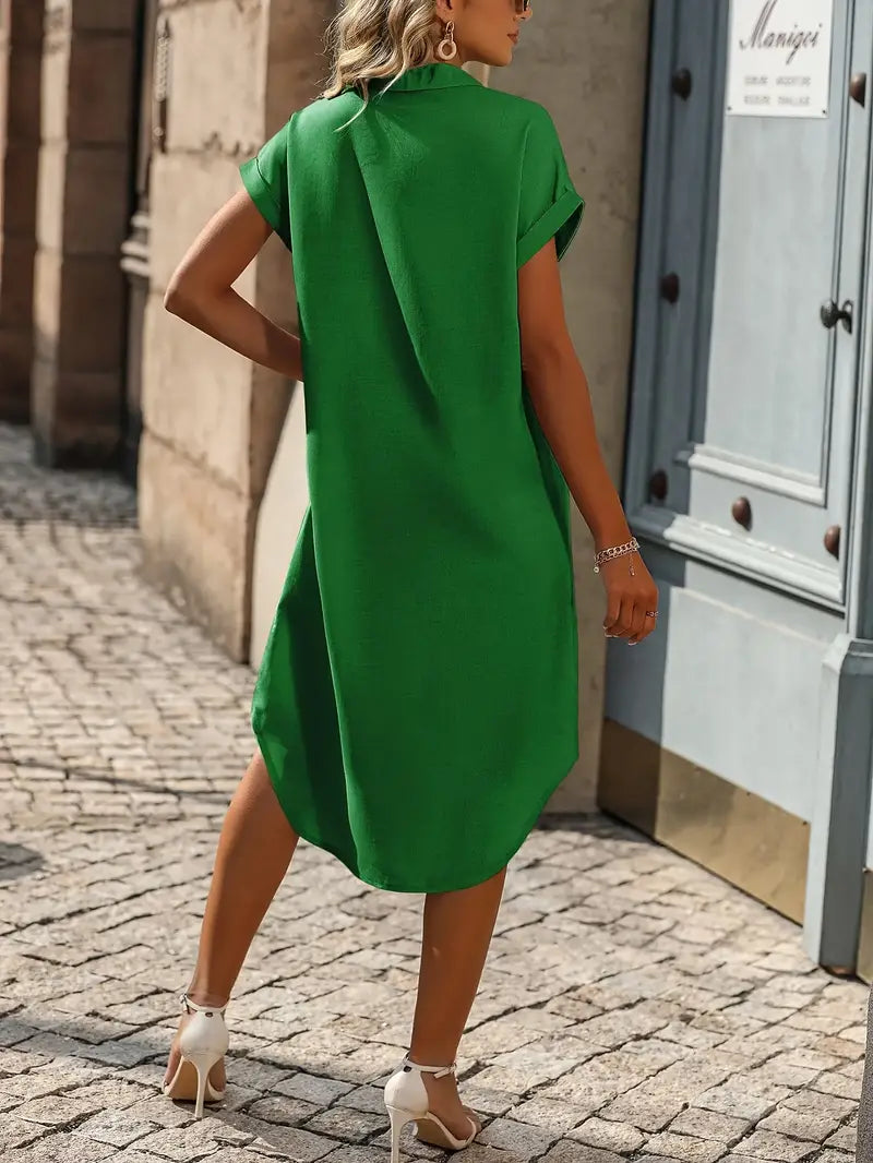 GREEN BUTTON DOWN SHIRT MIDI DRESS