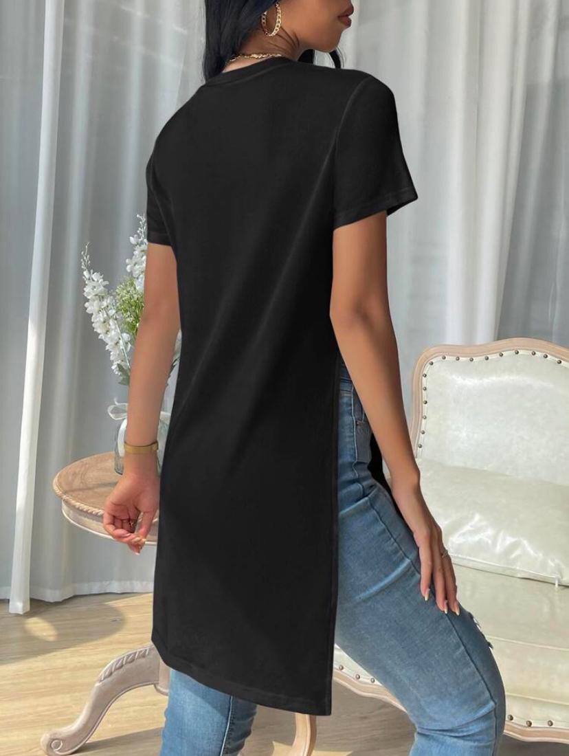 SOLID SPLIT HEM TOP SHIRT