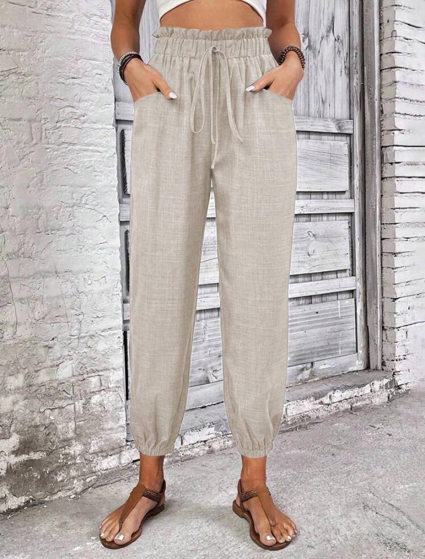 PAPER BAG WAIST DRAWSTRING CUFFED PANTS