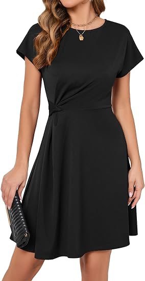 Short Sleeve Twist Knot Cocktail Dress Crew Neck Casual Party Dresses