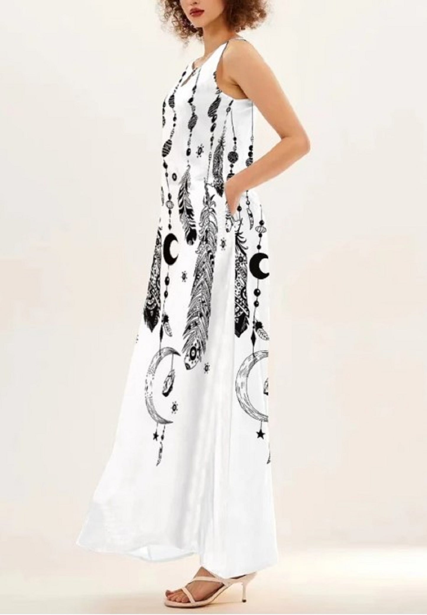 Floral Print Notched Neck Long Dress Casual Sleeveless Maxi Dress