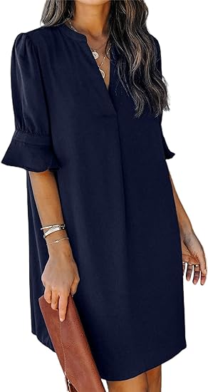 Notched Neck Half Sleeve Tunic Dress