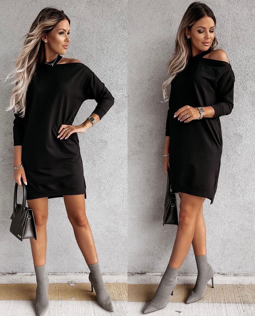 One Shoulder Batwing Mini Sweater Dress