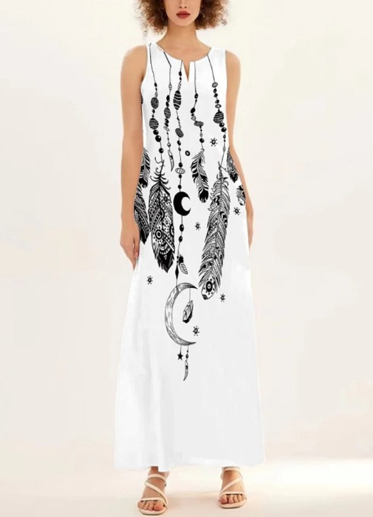 Floral Print Notched Neck Long Dress Casual Sleeveless Maxi Dress