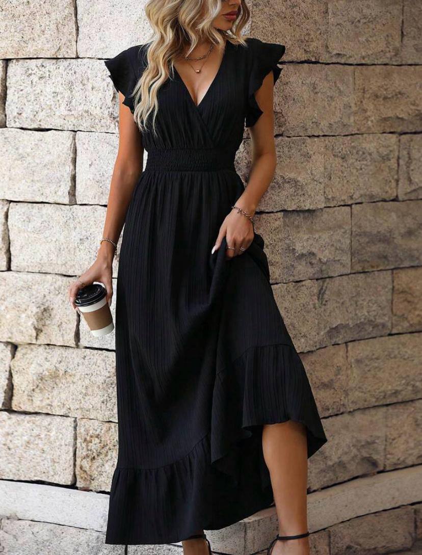 Surplice Neck Ruffle Hem Maxi Dress