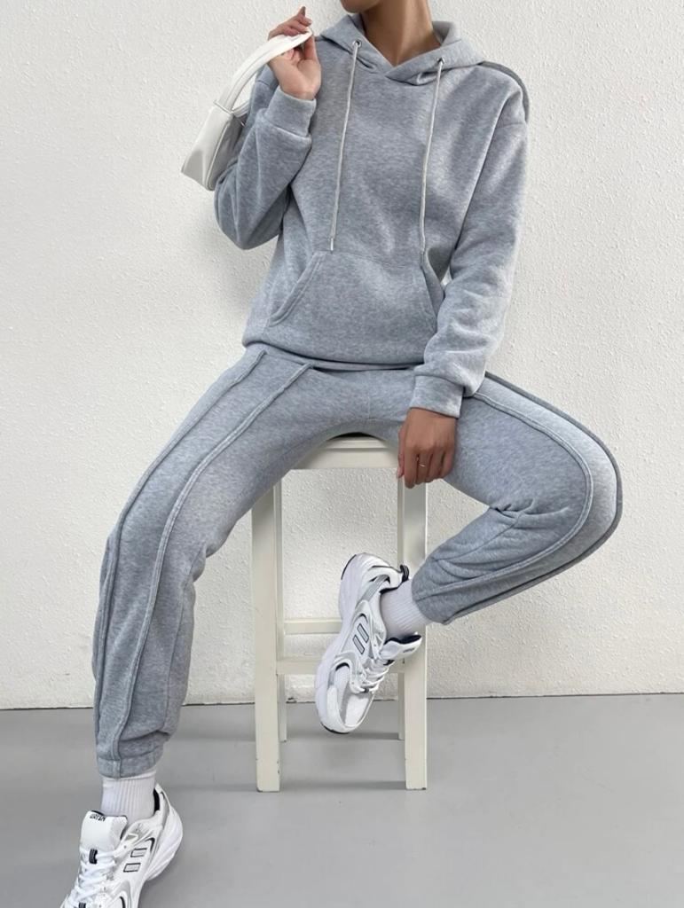 Cotton Blended Hoodie and Pants Matching Set