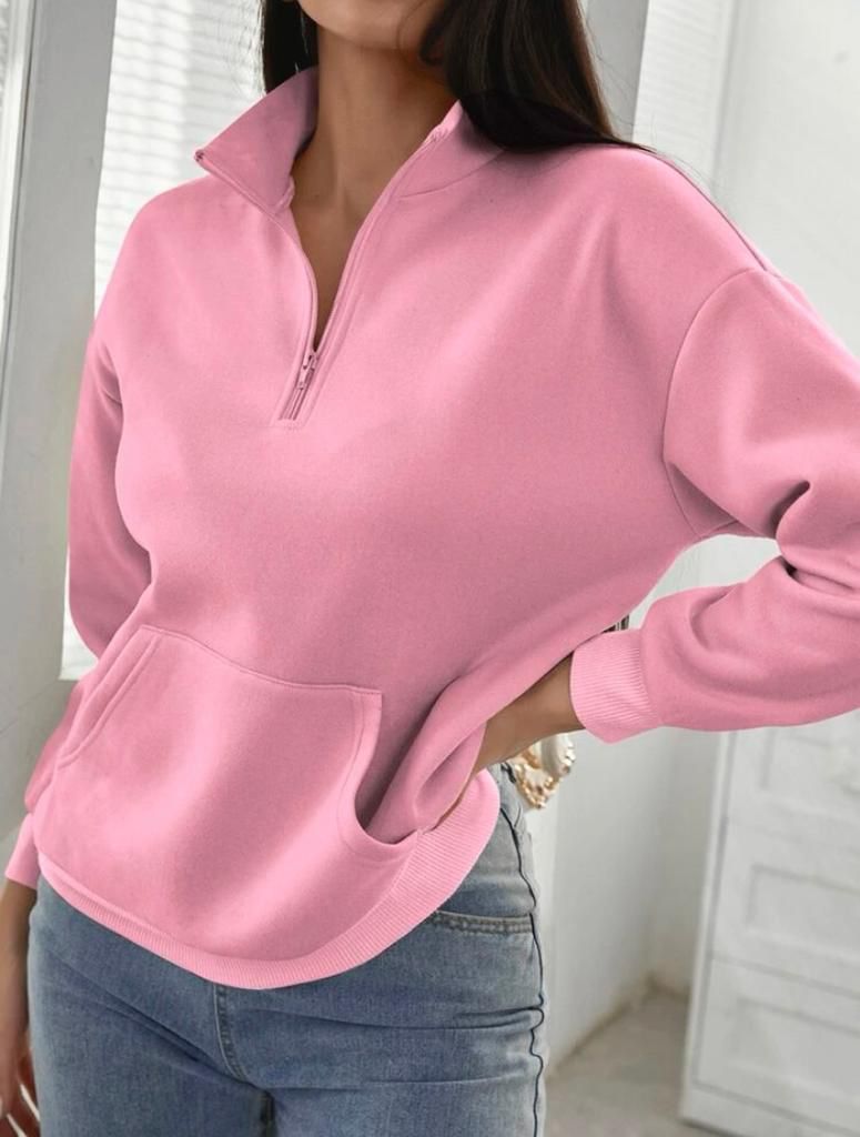 Solid Half Zip Pullover with Pockets