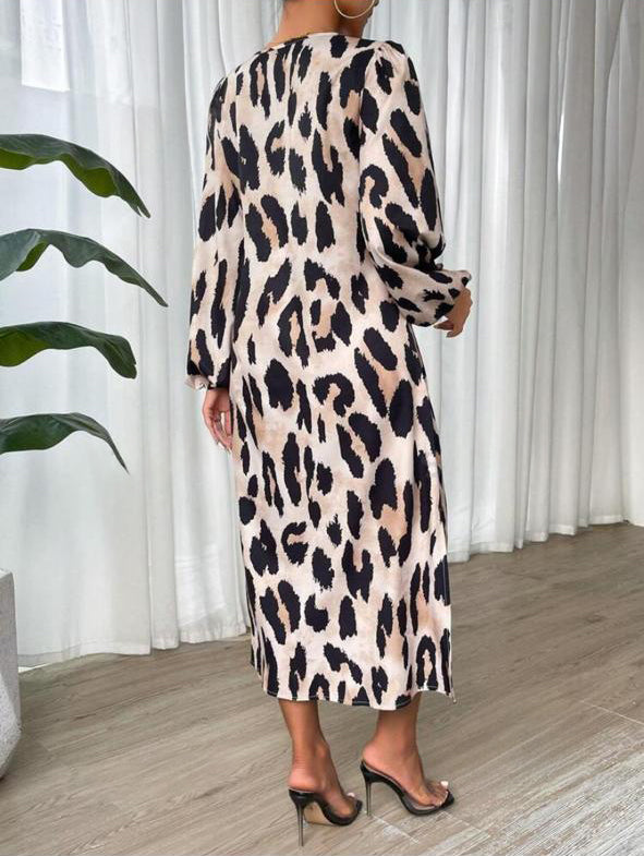 V Neck Leopard Printed Maxi Dress