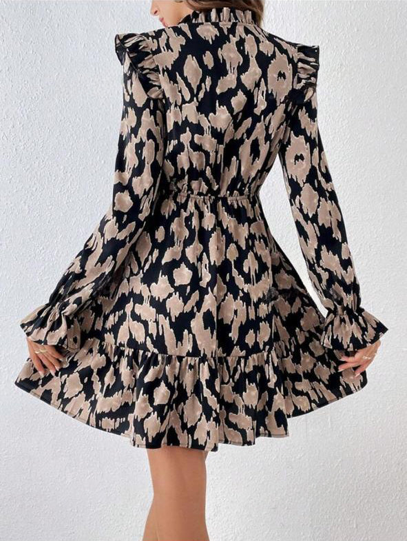 Ruffled Sleeve Stand Colllar Dress