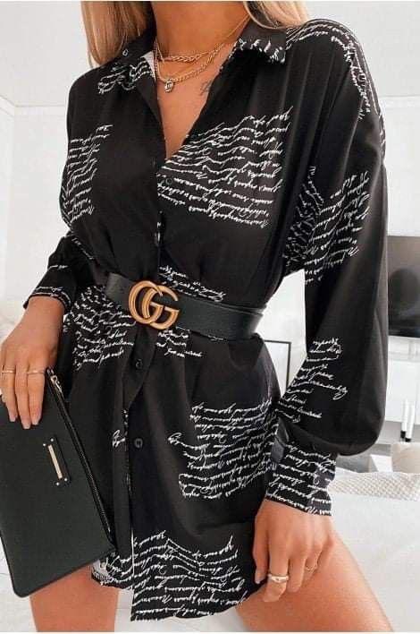 Printed Designer Buttoned Belted Shirt Dress