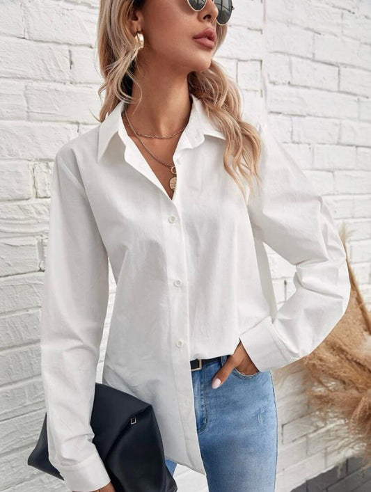 Cotton Blend Basic Buttoned Shirt