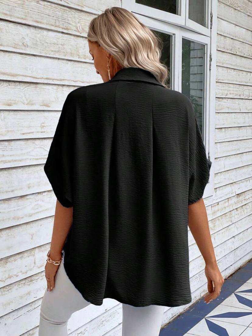 Batwing Short Sleeve Oversized Button Down Shirts