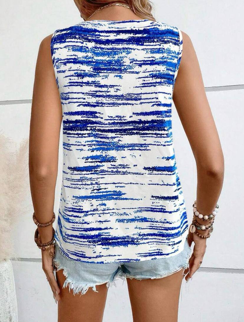 Multicolor Summer Blouse Tops with Half Button Sleeveless