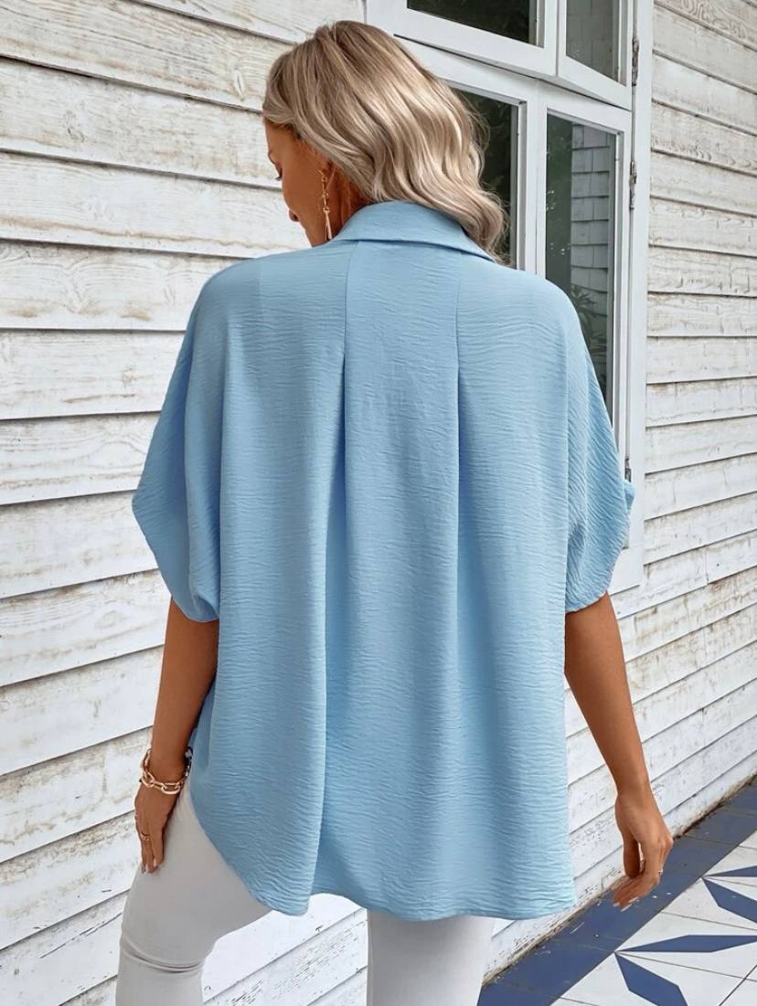 Batwing Short Sleeve Oversized Button Down Shirts