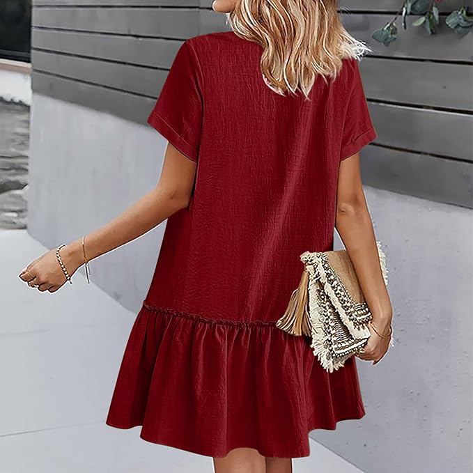 Short Sleeve Twist Knot Cocktail Dress Crew Neck Casual Party Dresses