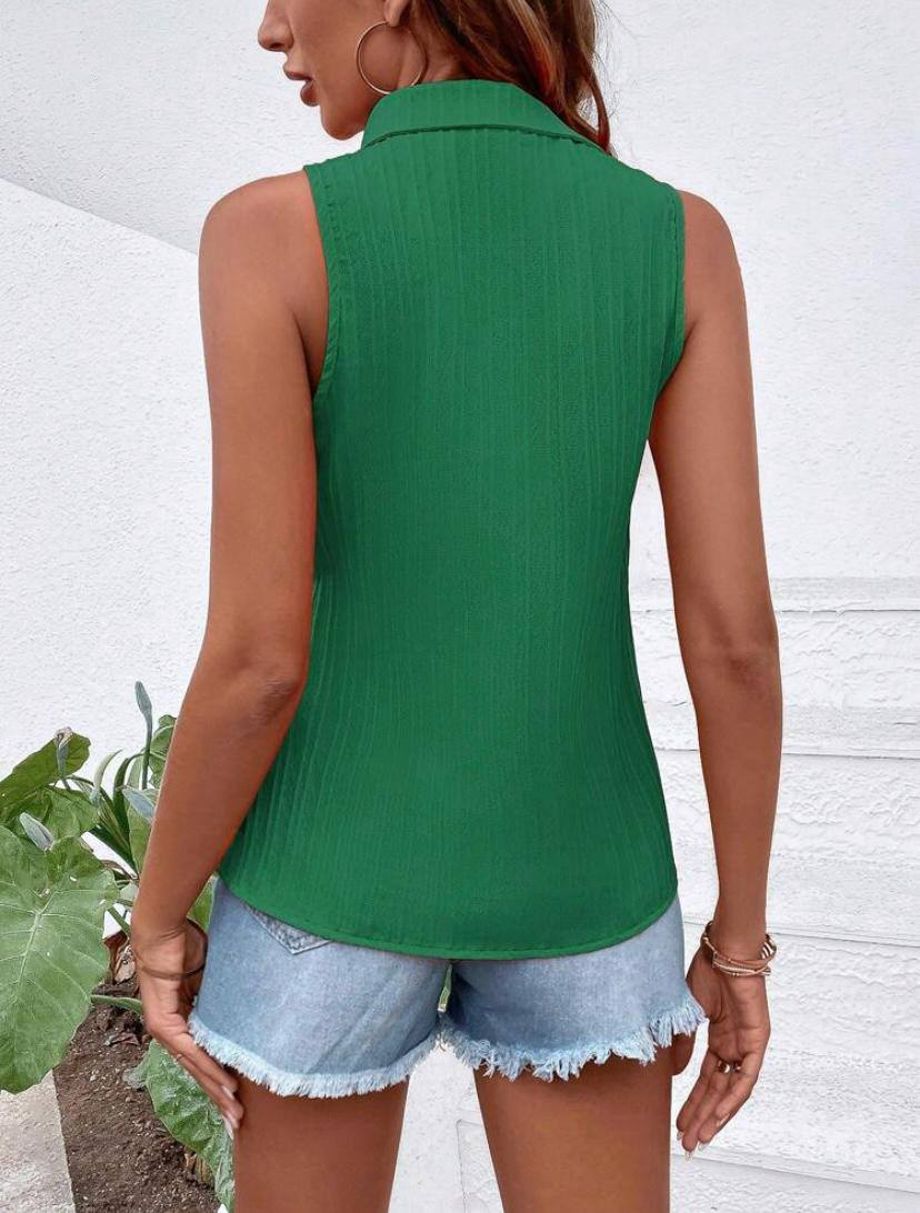 CRINKLE SLEEVELESS BUTTON FRONT SHIRTS TOPS