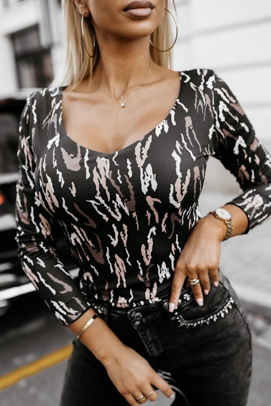 V Neck Long Sleeve Blouse