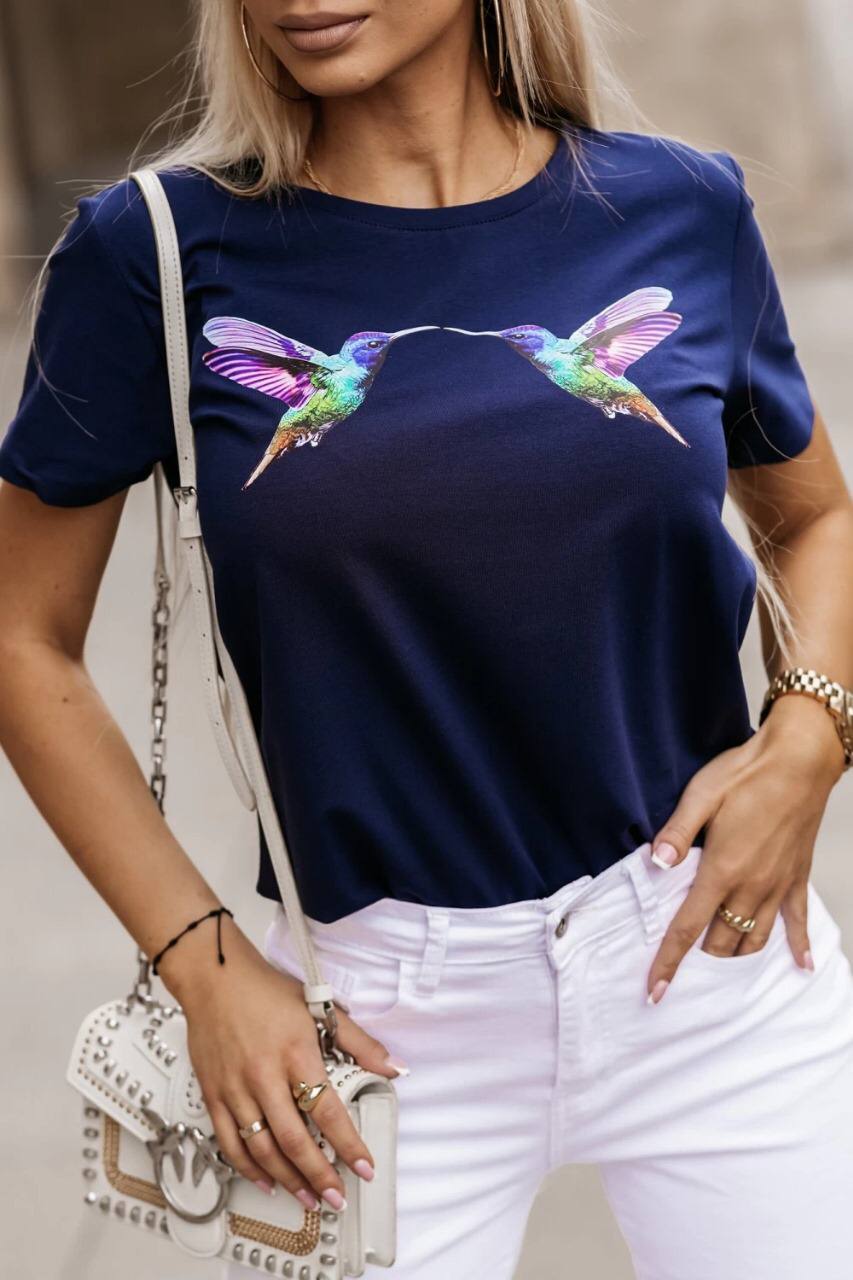 WOMEN BIRD SOLID COLOR T-SHIRT