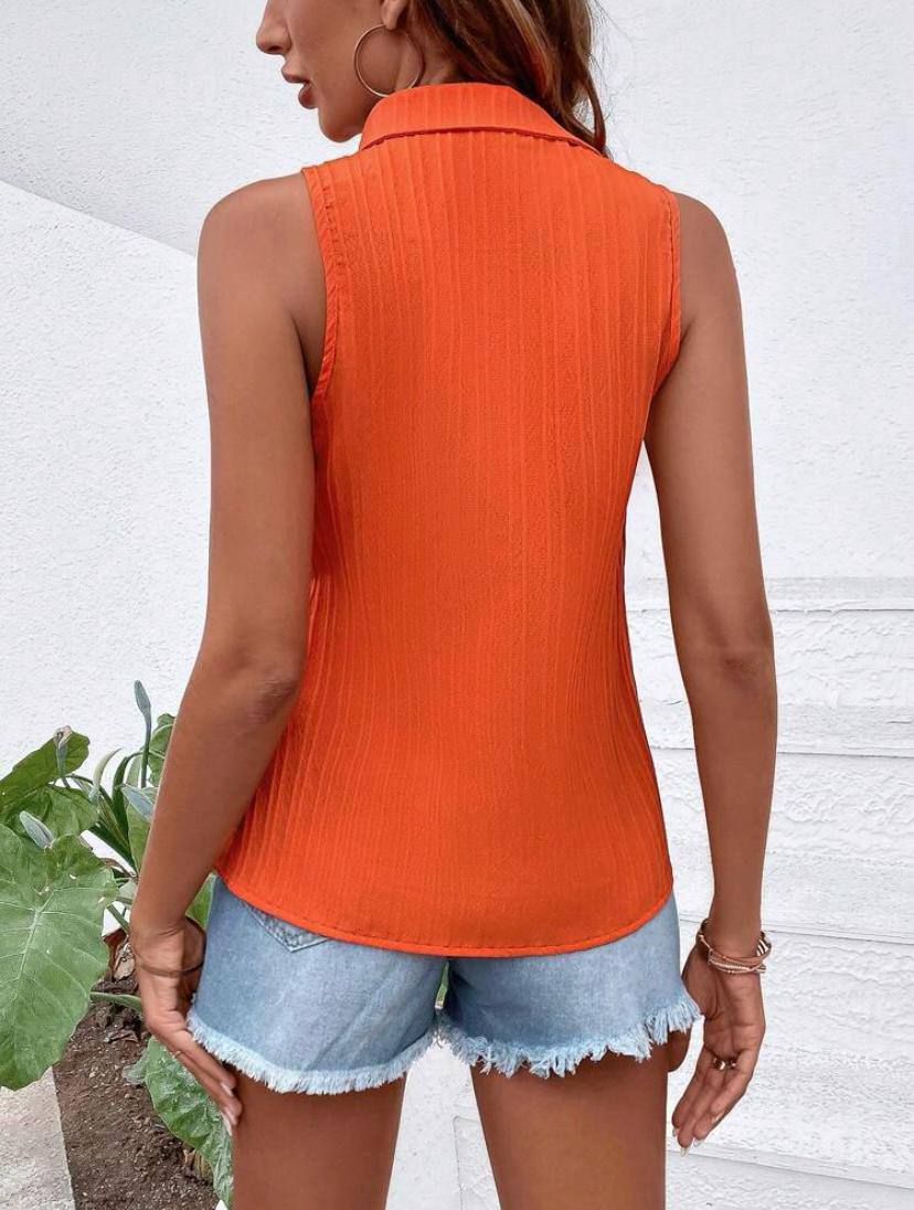 CRINKLE SLEEVELESS BUTTON FRONT SHIRTS TOPS