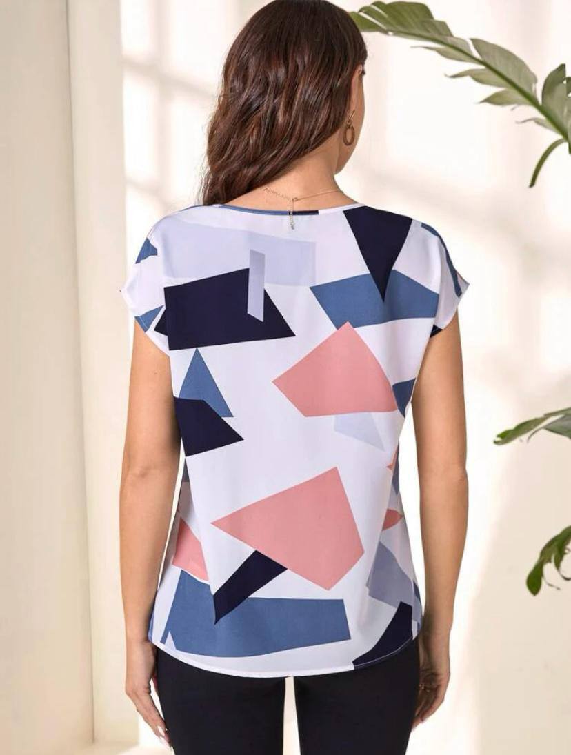 GEOMETRIC ABSTRAC SHORT SLEEVE TOPS BLOUSE