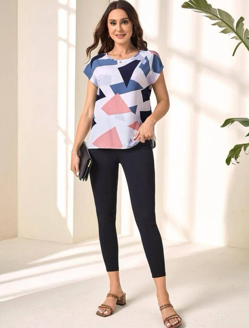 GEOMETRIC ABSTRAC SHORT SLEEVE TOPS BLOUSE