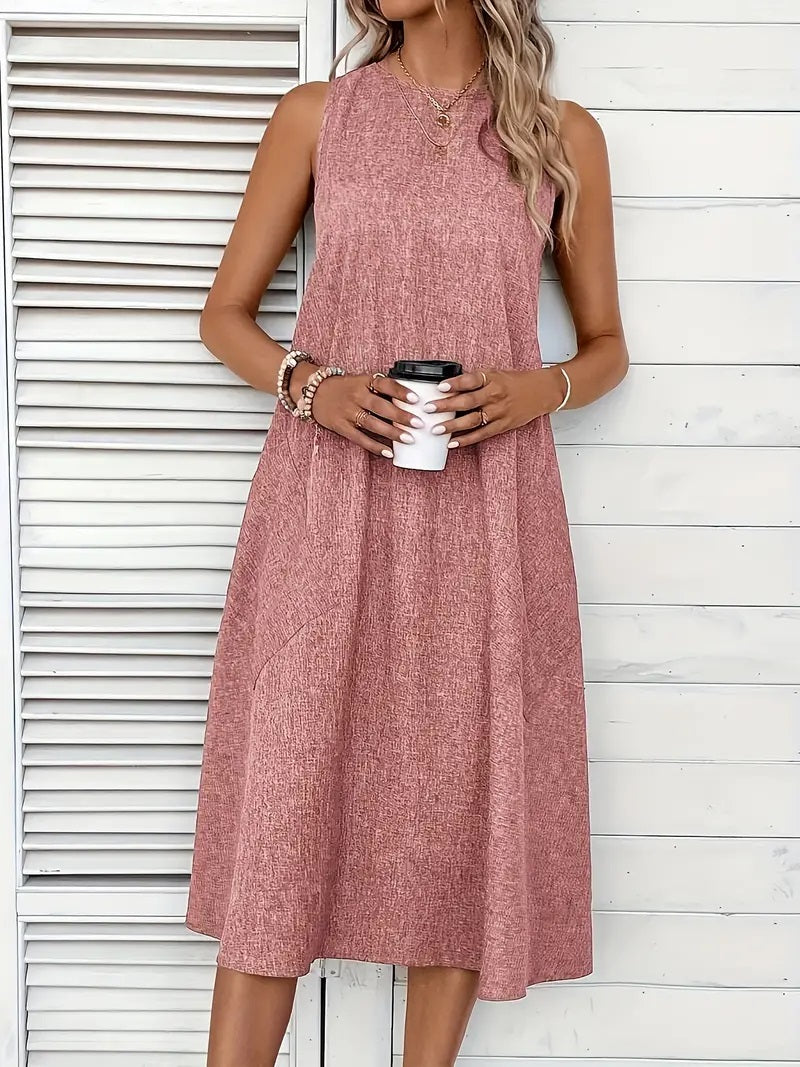 SLEEVELESS OVERSIZE MIDI VEST DRESS WITH POCKET