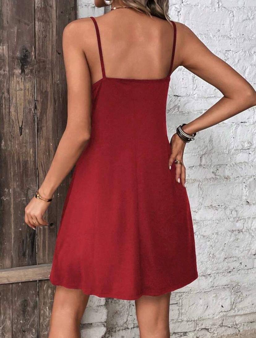 SOLID MINI SUMMER DRESS WITH STRAP V NECK