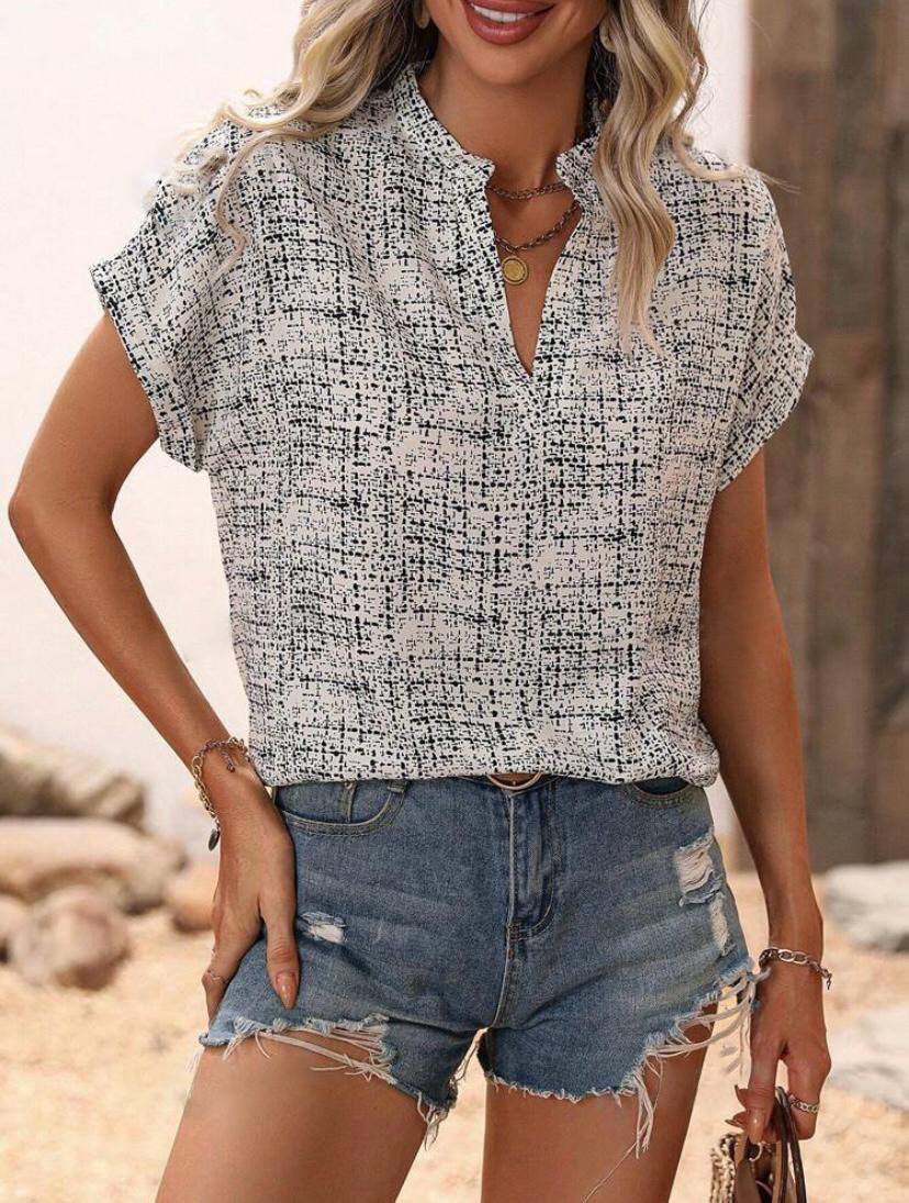 V NECK SHORT SLEEVE BLOUSE