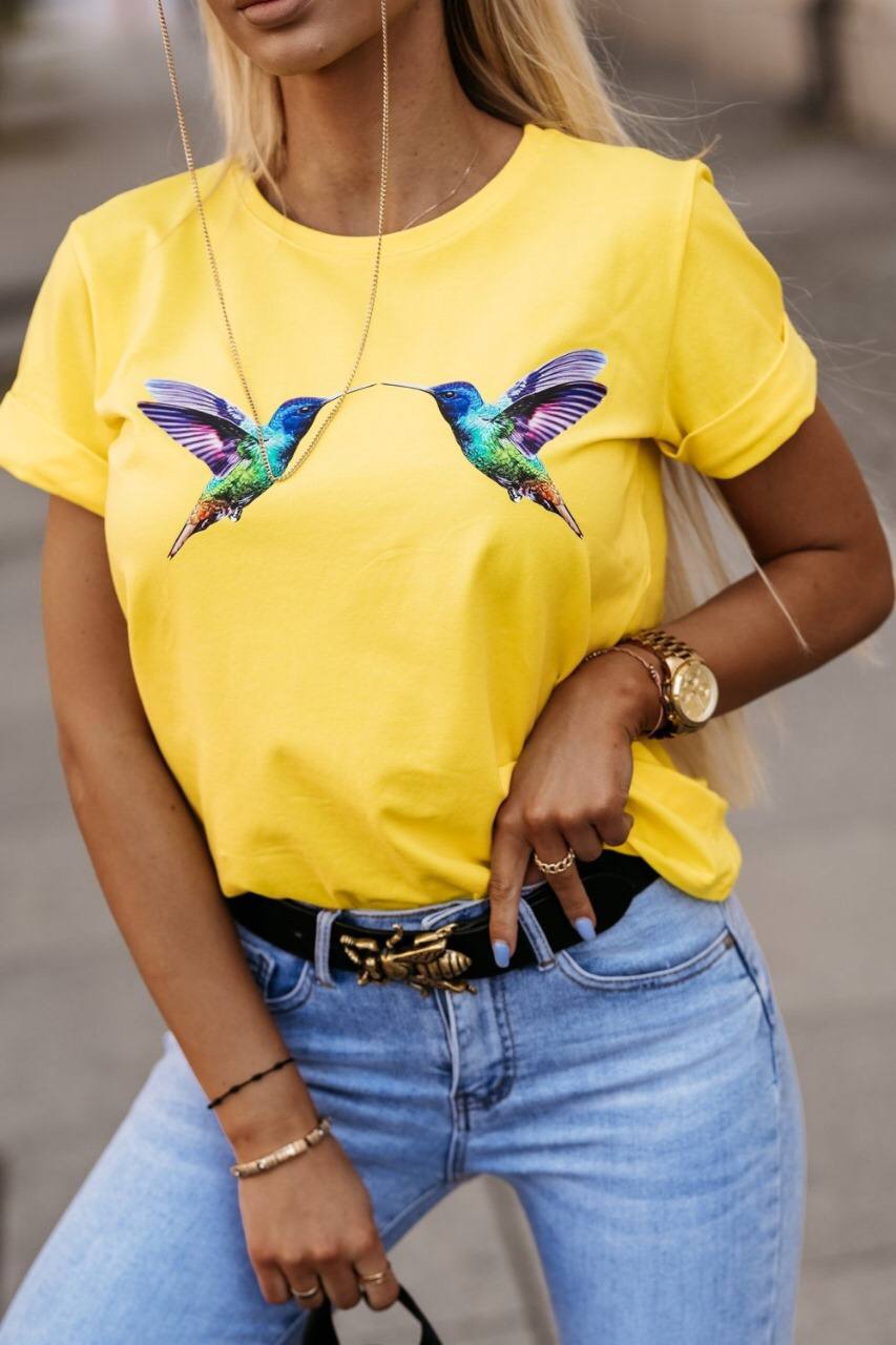 WOMEN BIRD SOLID COLOR T-SHIRT